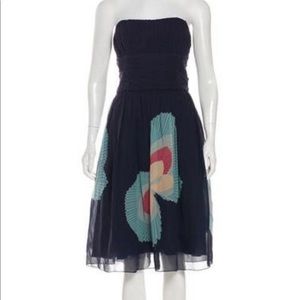 ANNA SUI navy blue strapless floral dress sz 6